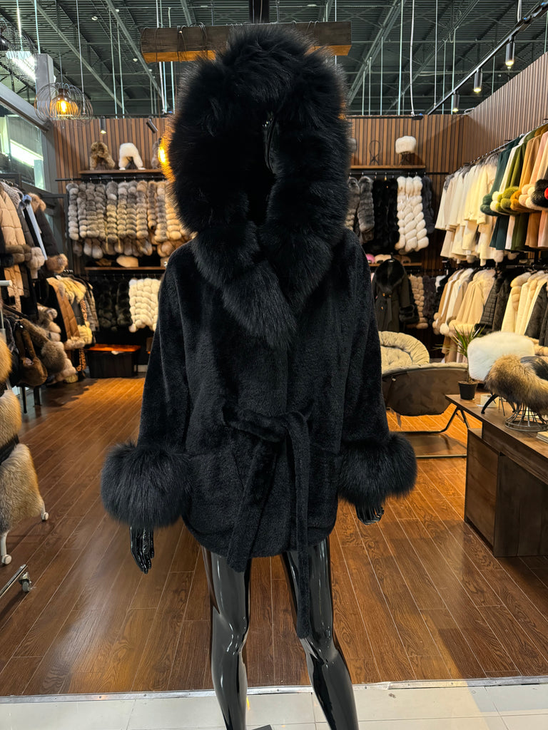 Hooded Fox Fur and Alcantara Coat