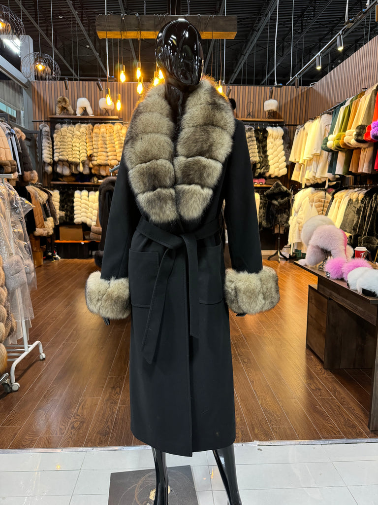 Black Fox Fur and Cashmere Coat