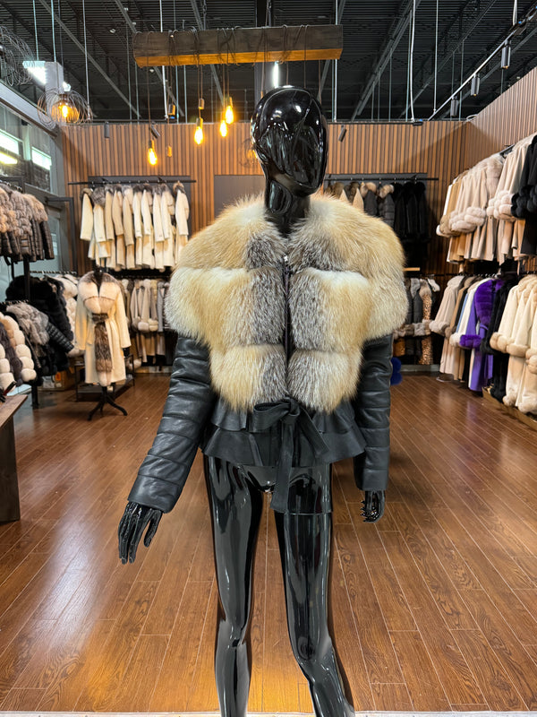 LEATHER AND FOX FUR JACKET-SKU 1016