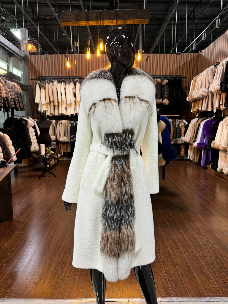 WHITE ALCANTARA AND FOX FUR COAT-sku 1028