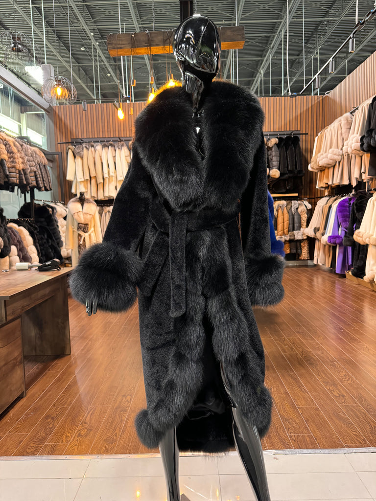 FOX FUR AND ALCANTARA COAT-SKU 1031