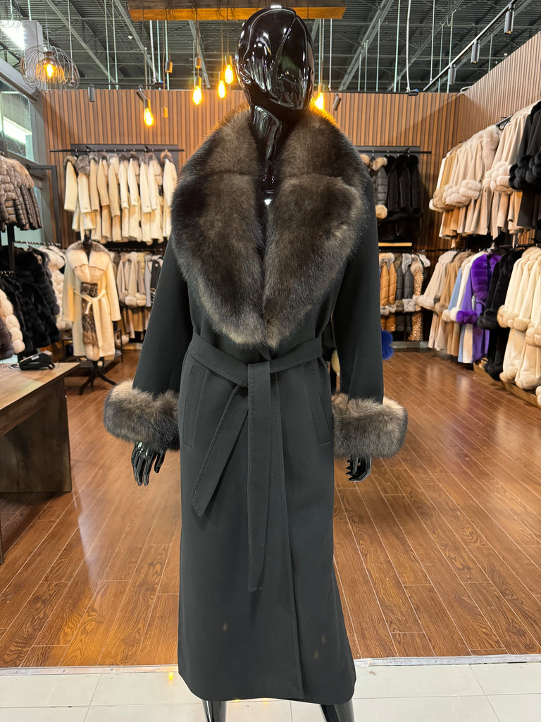 Sable Fox Fur and Black Cashmere Coat