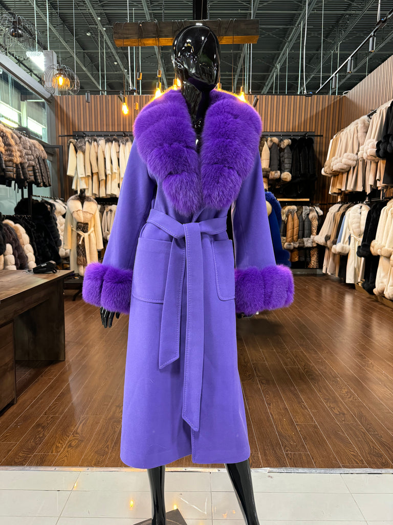 PURPLE CASHMERE AND Fox FUR COAT SKU 1034 M