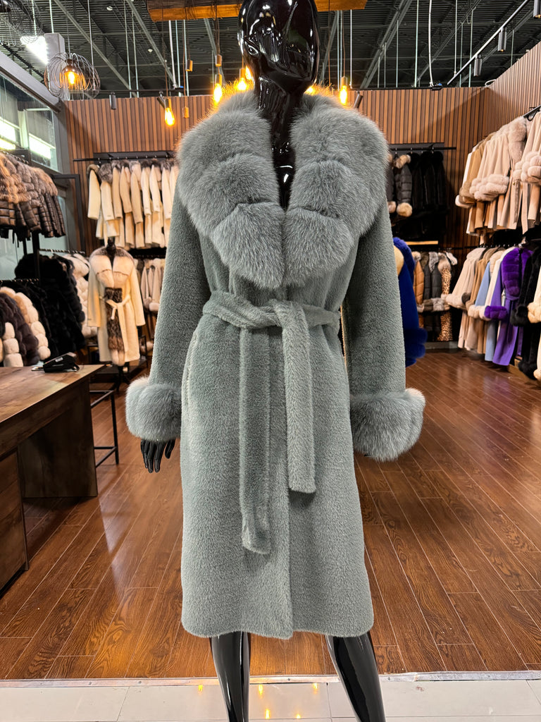 GREY ALCANTARA AND FOX FUR COAT-SKU 1040