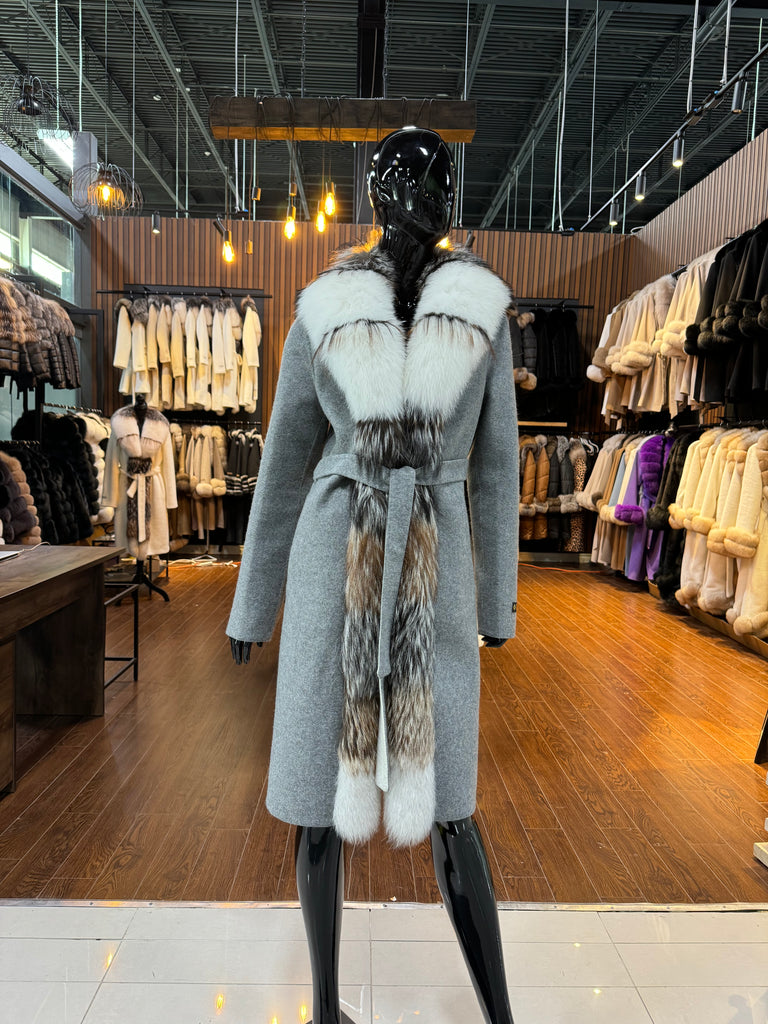 GRAY ALPACA AND FOX FUR COAT-SKU 1055