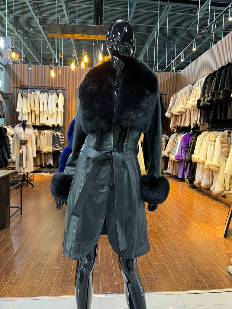 LEATHER AND FOX FUR COAT-SKU 1057