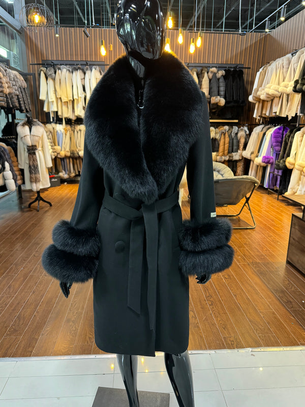 Black Fox Fur and Cashmere Coat