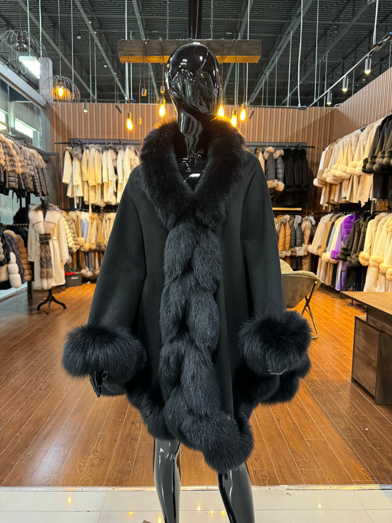 Black Fox Fur Poncho