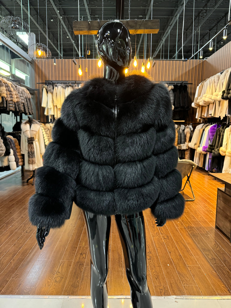 Elegant Black Fox Fur Jacket