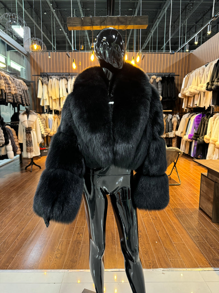 Black Fox Fur jacket with collar