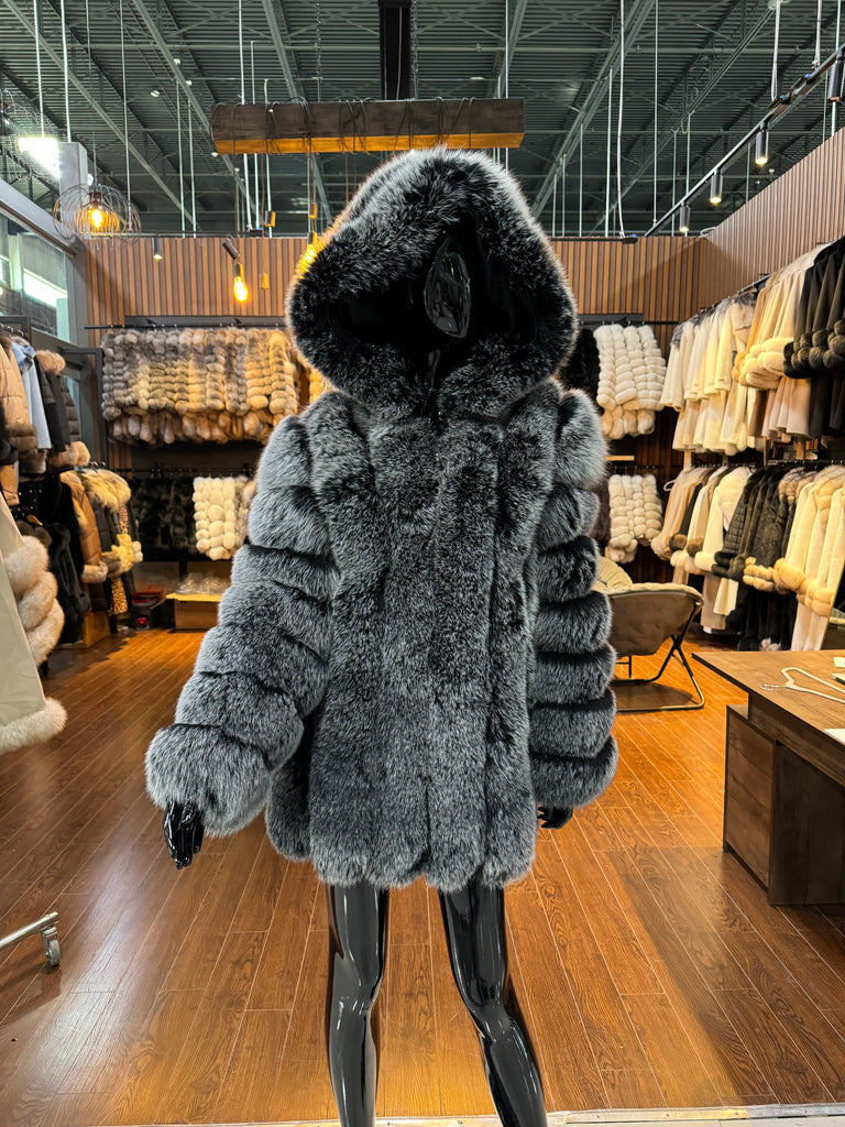 GRAY FOX FUR COAT