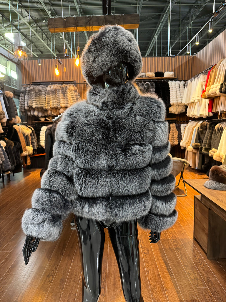 Exclusive Design 100% Real Gray Fox Fur Coat