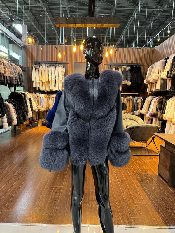 Blue Fox Fur and Leather Jacket